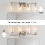 Applique de salle de bain KAWOTI à 4 lampes avec abat-jour en verre transparent