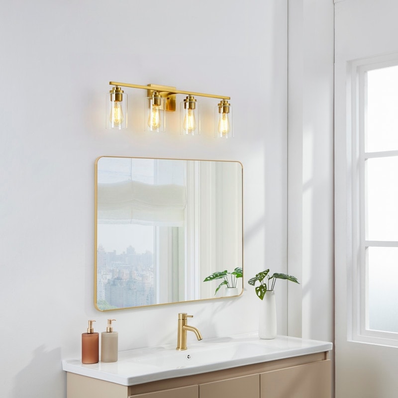 Applique de salle de bain KAWOTI à 4 lampes avec abat-jour en verre transparent