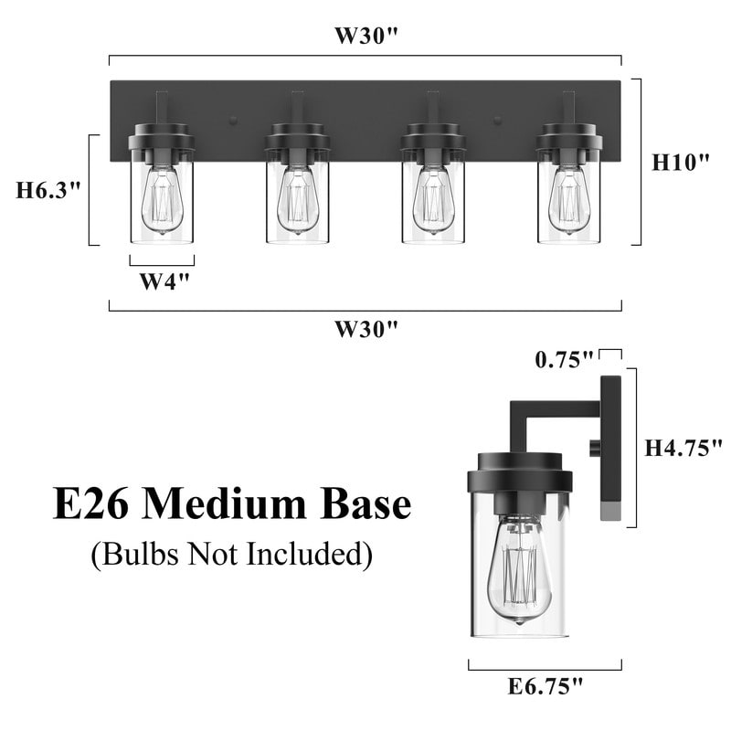 Applique de salle de bain KAWOTI à 4 lampes avec abat-jour en verre transparent