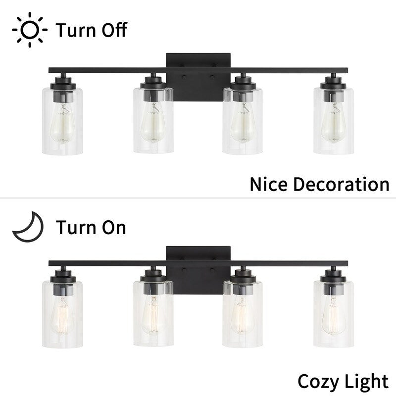 Applique de salle de bain KAWOTI à 4 lampes avec abat-jour en verre transparent