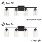 Applique de salle de bain KAWOTI à 4 lampes avec abat-jour en verre transparent