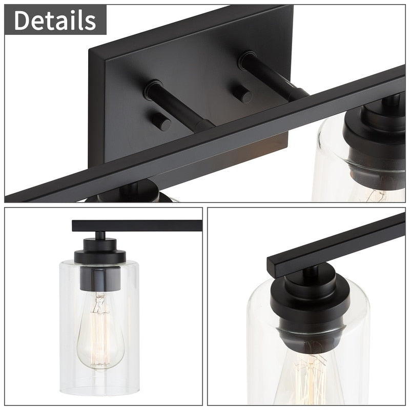 Applique de salle de bain KAWOTI à 4 lampes avec abat-jour en verre transparent