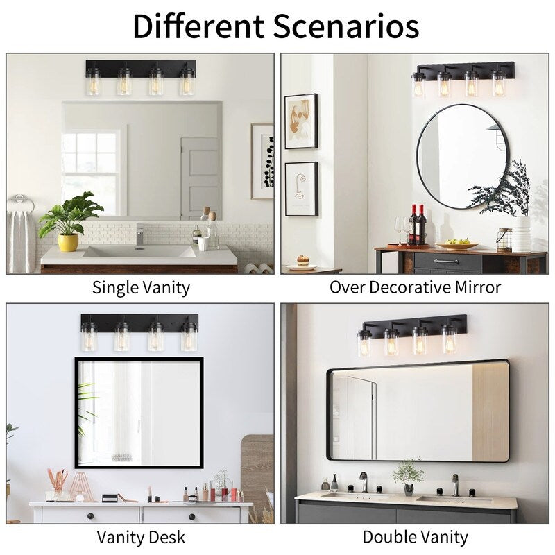 Applique de salle de bain KAWOTI à 4 lampes avec abat-jour en verre transparent