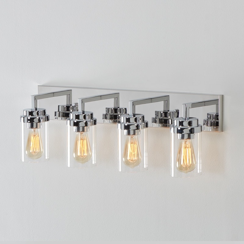 Applique de salle de bain KAWOTI à 4 lampes avec abat-jour en verre transparent