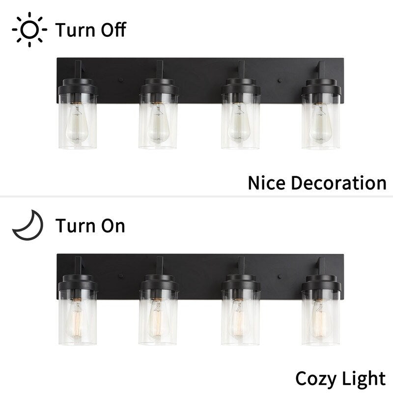 Applique de salle de bain KAWOTI à 4 lampes avec abat-jour en verre transparent