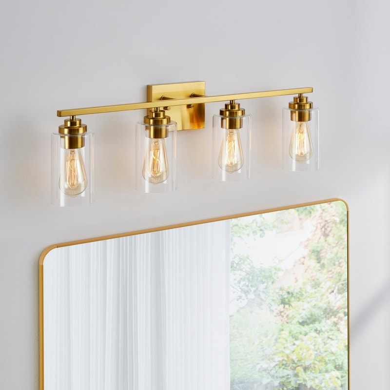 Applique de salle de bain KAWOTI à 4 lampes avec abat-jour en verre transparent