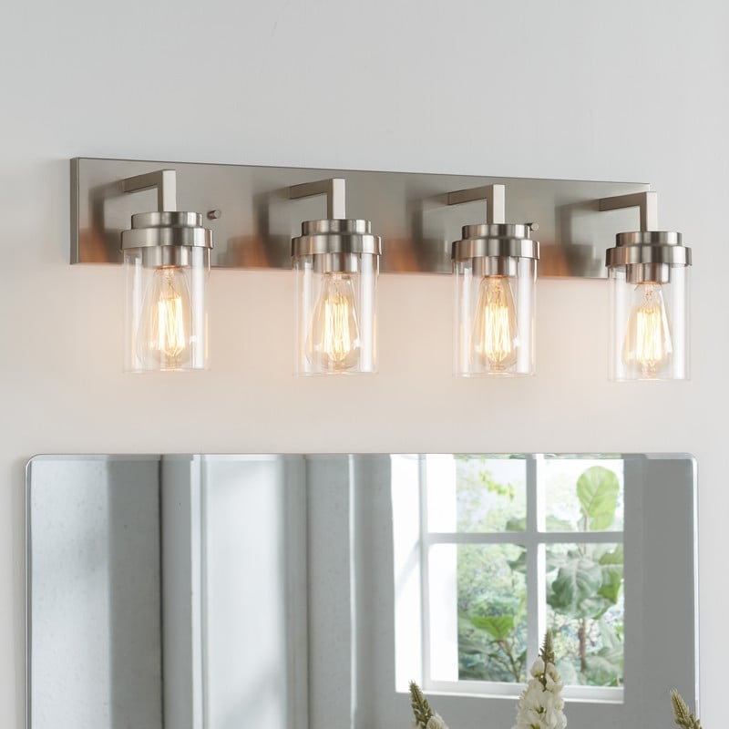 Applique de salle de bain KAWOTI à 4 lampes avec abat-jour en verre transparent