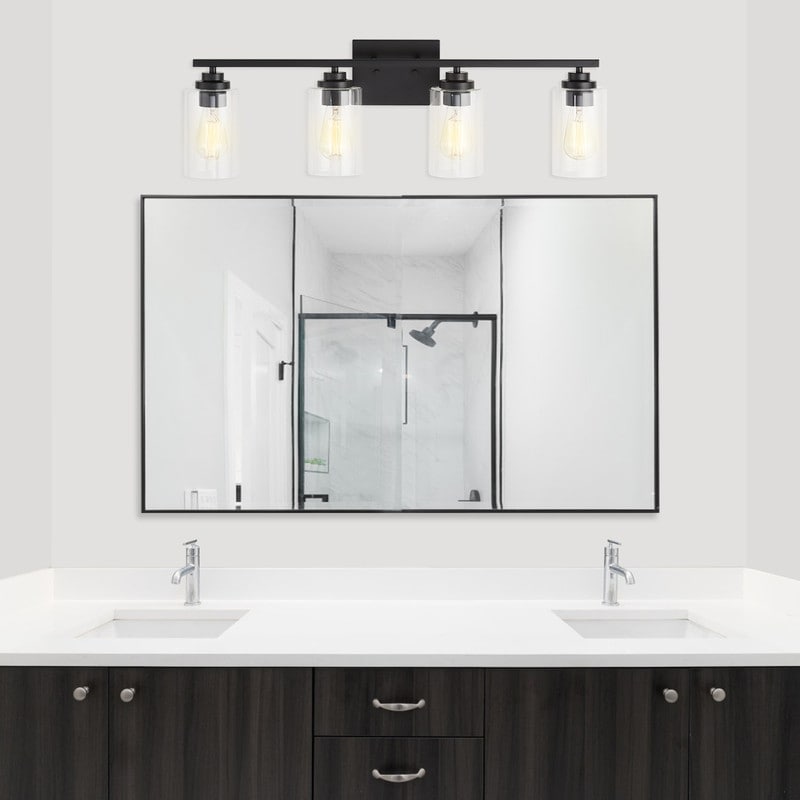 Applique de salle de bain KAWOTI à 4 lampes avec abat-jour en verre transparent