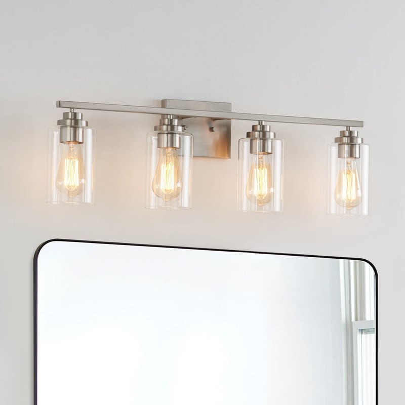 Applique de salle de bain KAWOTI à 4 lampes avec abat-jour en verre transparent