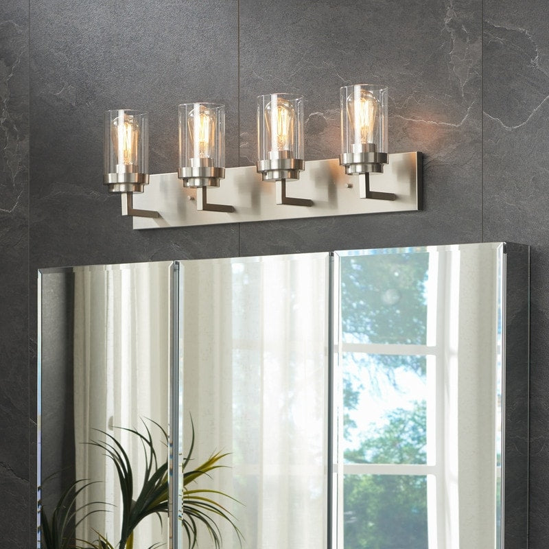 Applique de salle de bain KAWOTI à 4 lampes avec abat-jour en verre transparent