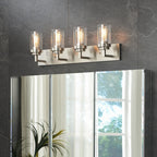Applique de salle de bain KAWOTI à 4 lampes avec abat-jour en verre transparent
