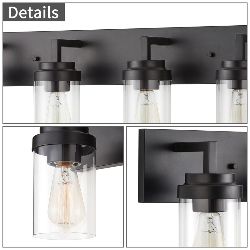 Applique de salle de bain KAWOTI à 4 lampes avec abat-jour en verre transparent