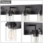 Applique de salle de bain KAWOTI à 4 lampes avec abat-jour en verre transparent