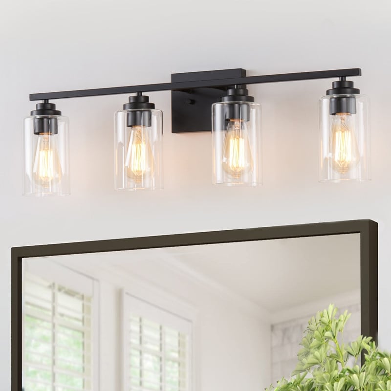 Applique de salle de bain KAWOTI à 4 lampes avec abat-jour en verre transparent