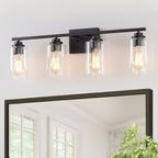 Applique de salle de bain KAWOTI à 4 lampes avec abat-jour en verre transparent