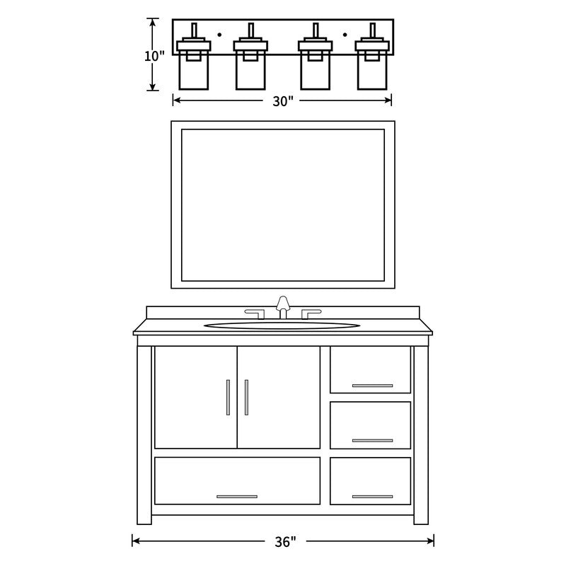 Applique de salle de bain KAWOTI à 4 lampes avec abat-jour en verre transparent