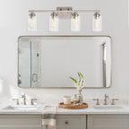 Applique de salle de bain KAWOTI à 4 lampes avec abat-jour en verre transparent