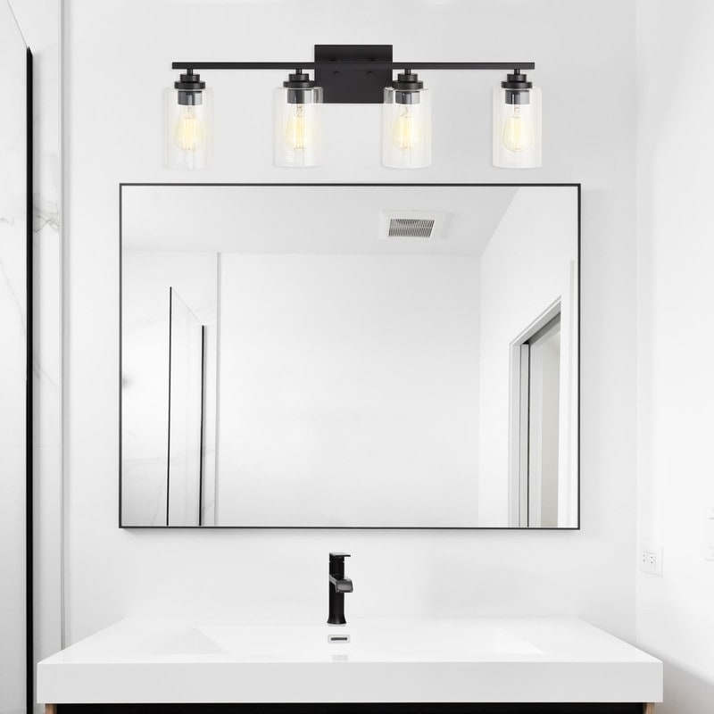 Applique de salle de bain KAWOTI à 4 lampes avec abat-jour en verre transparent