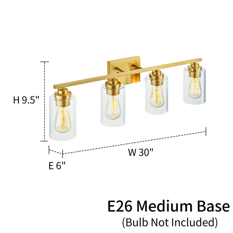 Applique de salle de bain KAWOTI à 4 lampes avec abat-jour en verre transparent