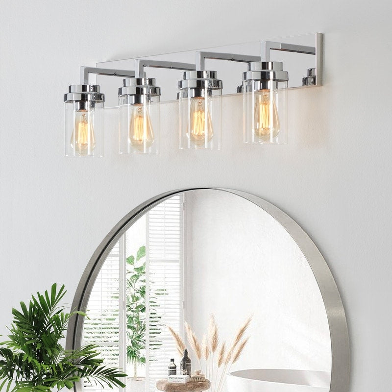 Applique de salle de bain KAWOTI à 4 lampes avec abat-jour en verre transparent