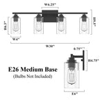 Applique de salle de bain KAWOTI à 4 lampes avec abat-jour en verre transparent