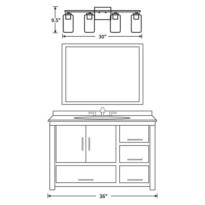 Applique de salle de bain KAWOTI à 4 lampes avec abat-jour en verre transparent