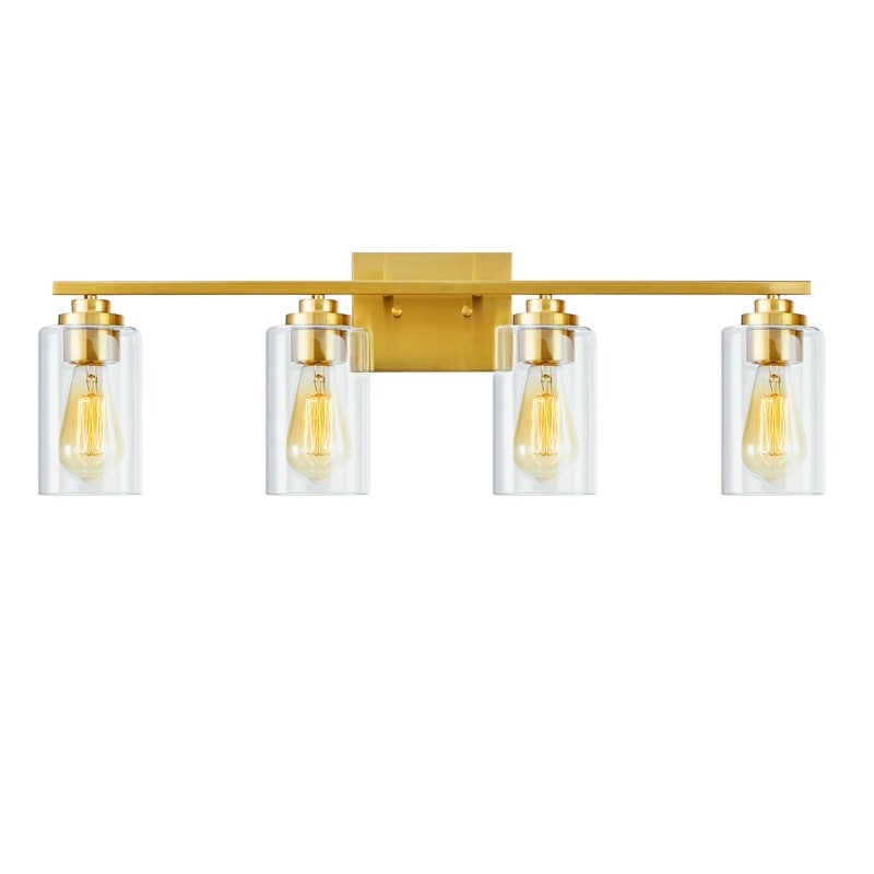 Applique de salle de bain KAWOTI à 4 lampes avec abat-jour en verre transparent