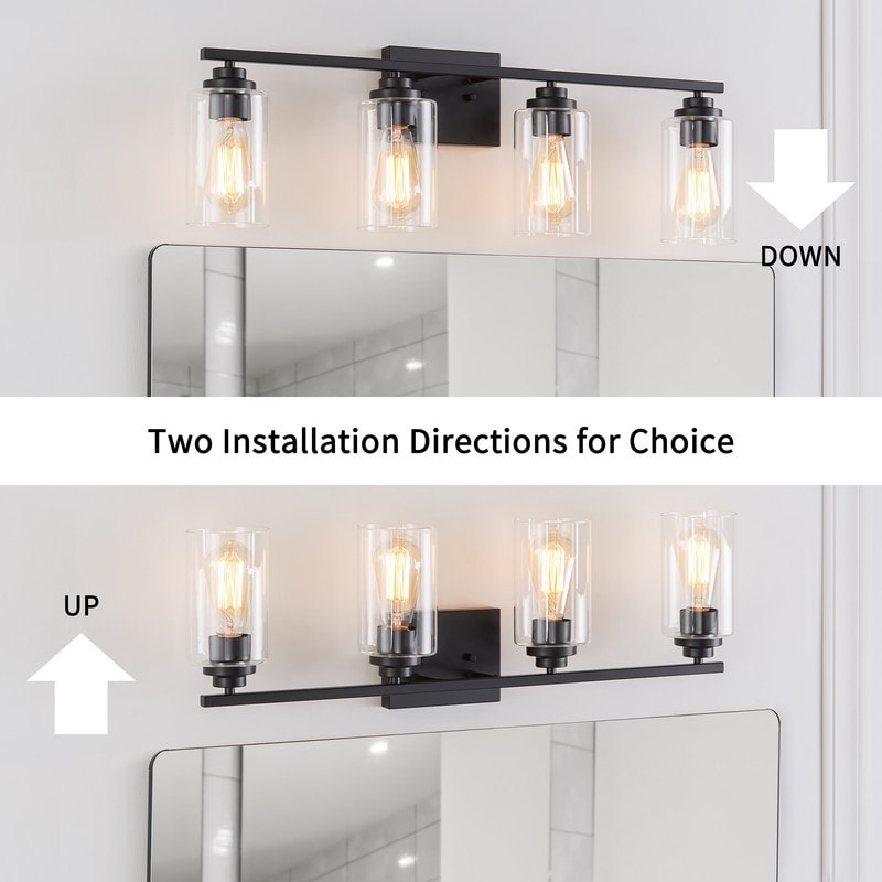 Applique de salle de bain KAWOTI à 4 lampes avec abat-jour en verre transparent