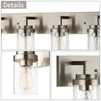 Applique de salle de bain KAWOTI à 4 lampes avec abat-jour en verre transparent