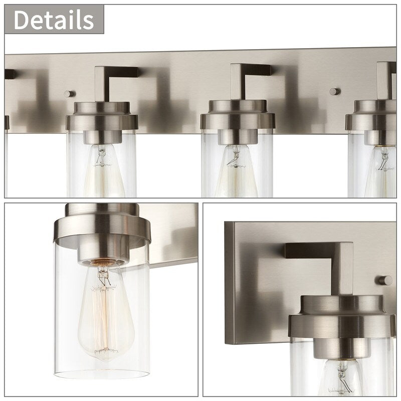 Applique de salle de bain KAWOTI à 4 lampes avec abat-jour en verre transparent