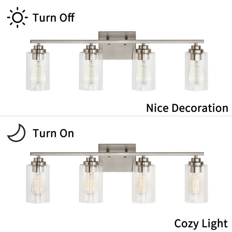 Applique de salle de bain KAWOTI à 4 lampes avec abat-jour en verre transparent