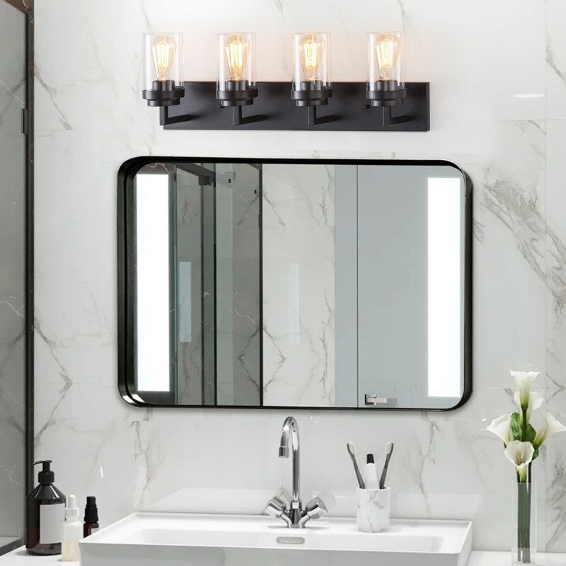 Applique de salle de bain KAWOTI à 4 lampes avec abat-jour en verre transparent