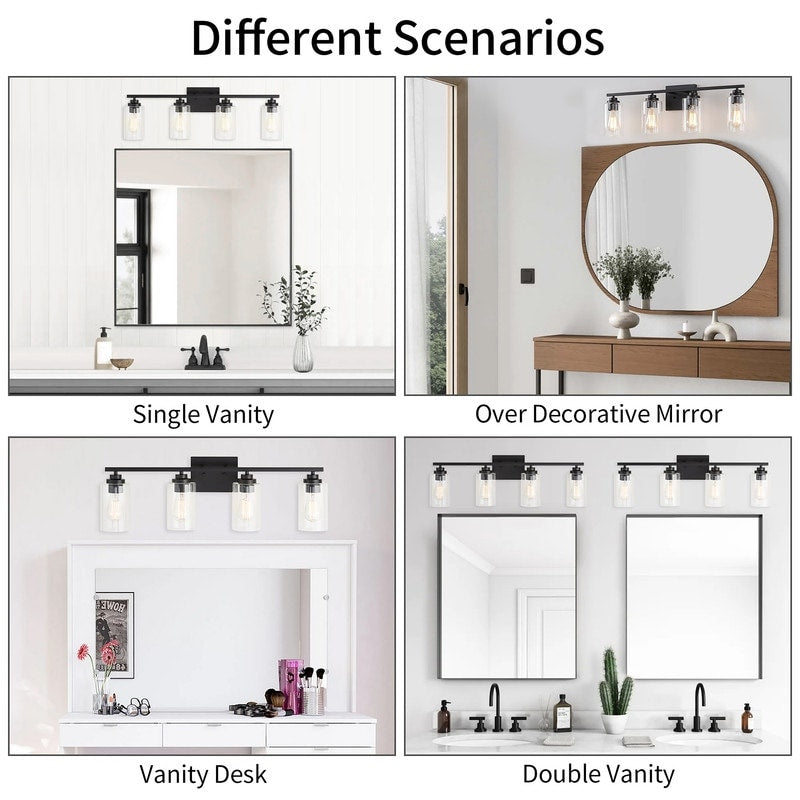 Applique de salle de bain KAWOTI à 4 lampes avec abat-jour en verre transparent