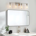 Applique de salle de bain KAWOTI à 4 lampes avec abat-jour en verre transparent