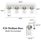 Applique de salle de bain KAWOTI à 4 lampes avec abat-jour en verre transparent