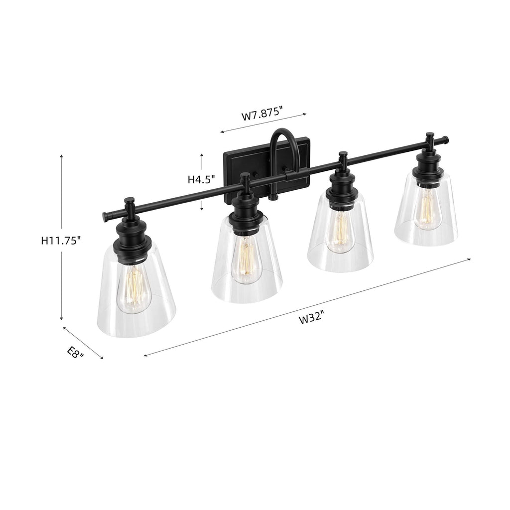 Applique de salle de bain KAWOTI à 4 lumières avec abat-jour en verre