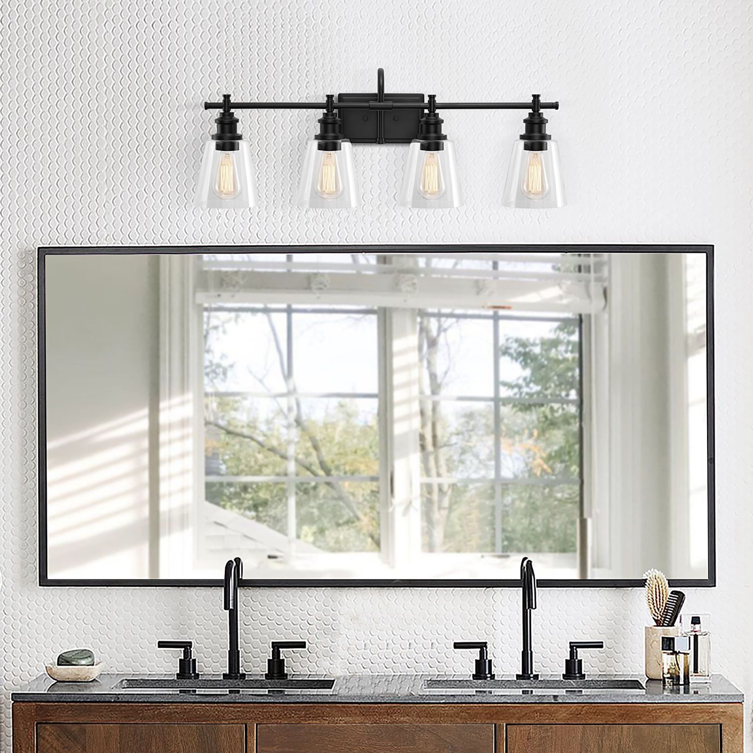 Applique de salle de bain KAWOTI à 4 lumières avec abat-jour en verre