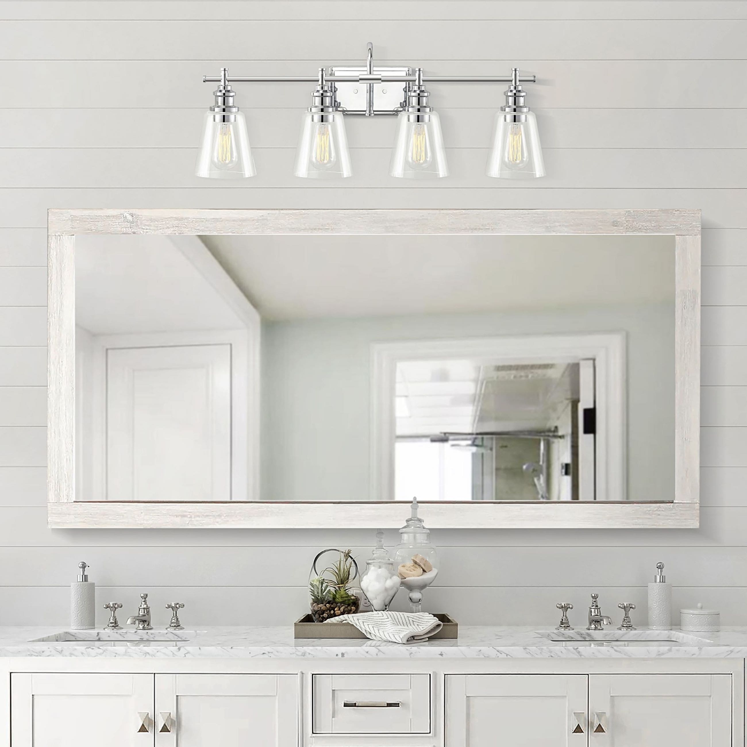 Applique de salle de bain KAWOTI à 4 lumières avec abat-jour en verre