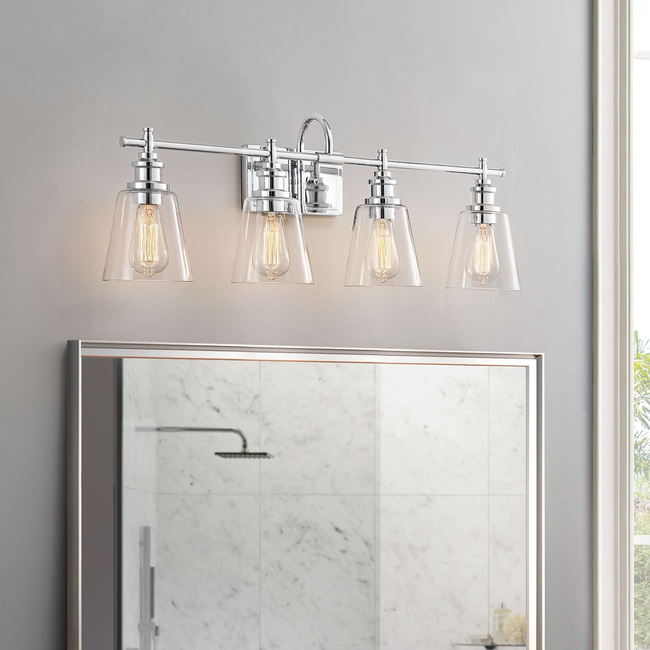 Applique de salle de bain KAWOTI à 4 lumières avec abat-jour en verre