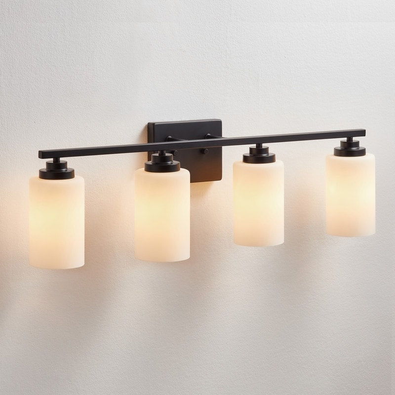 Applique de salle de bain KAWOTI à 4 lampes à intensité variable avec verre blanc givré
