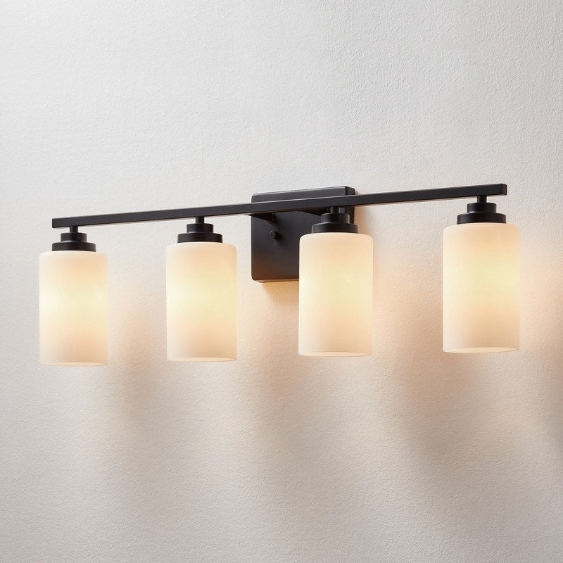 Applique de salle de bain KAWOTI à 4 lampes à intensité variable avec verre blanc givré