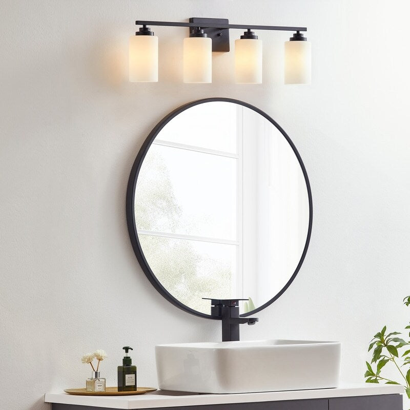 Applique de salle de bain KAWOTI à 4 lampes à intensité variable avec verre blanc givré