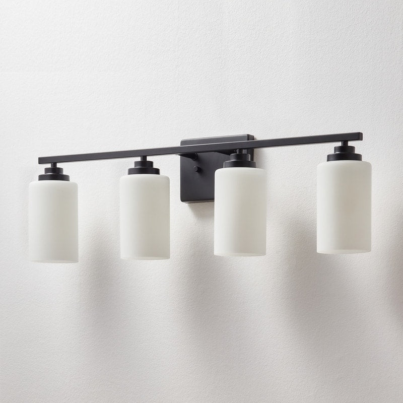 Applique de salle de bain KAWOTI à 4 lampes à intensité variable avec verre blanc givré