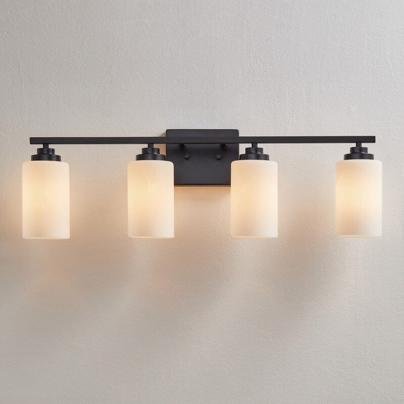 Applique de salle de bain KAWOTI à 4 lampes à intensité variable avec verre blanc givré