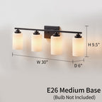 Applique de salle de bain KAWOTI à 4 lampes à intensité variable avec verre blanc givré
