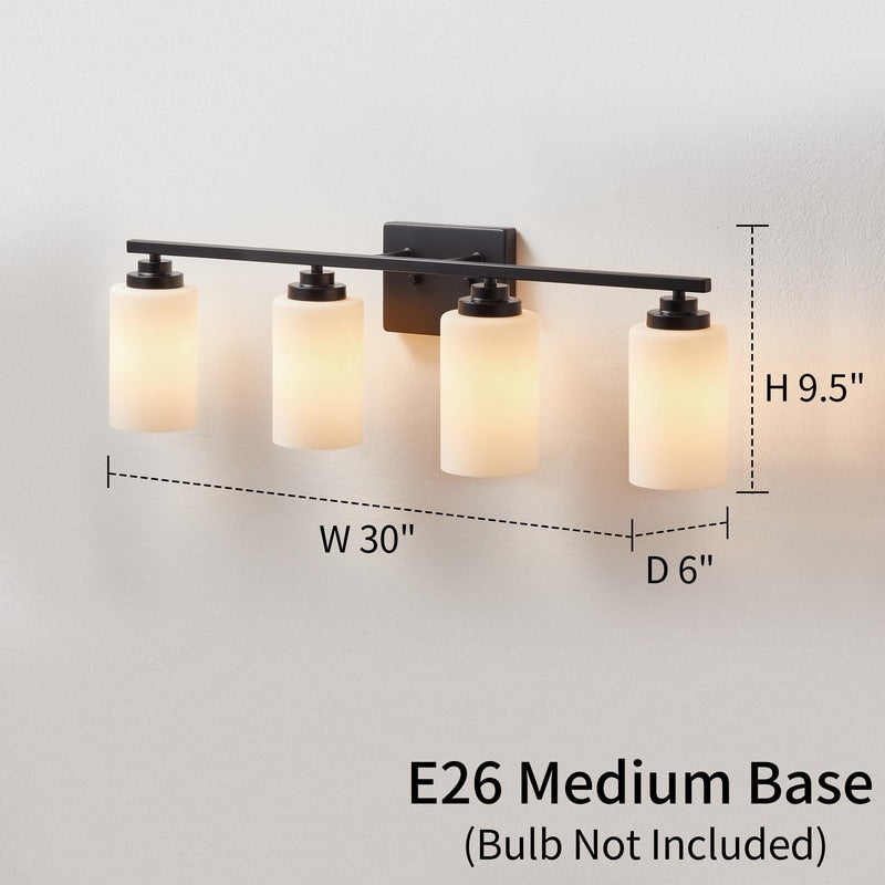 Applique de salle de bain KAWOTI à 4 lampes à intensité variable avec verre blanc givré