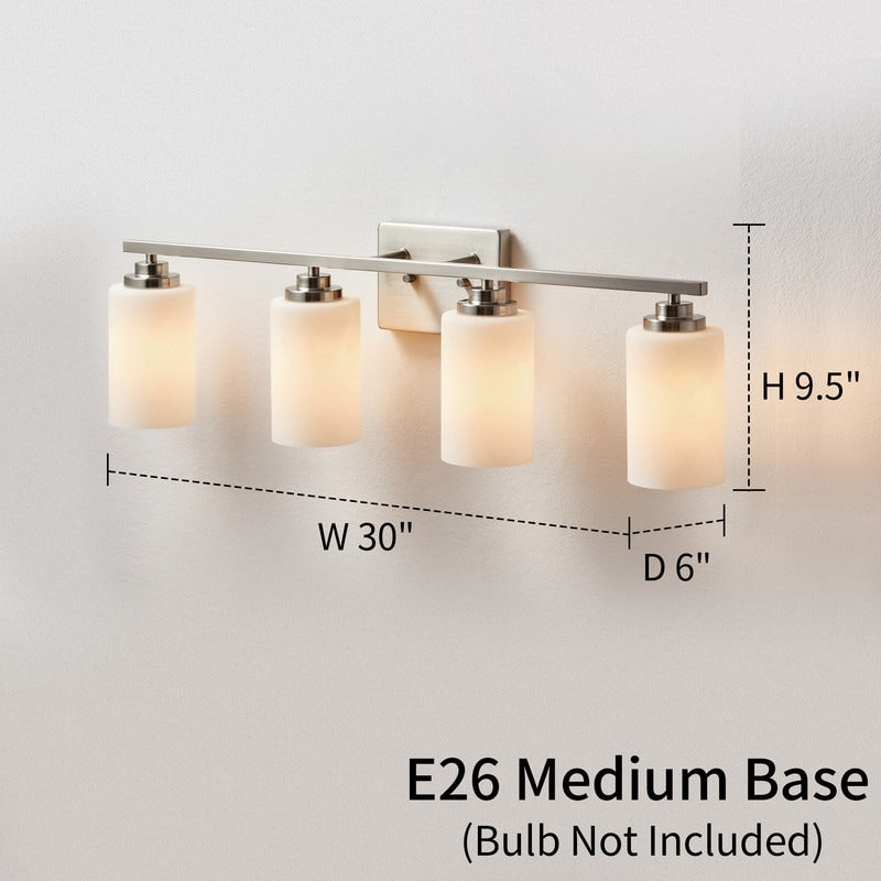 Applique de salle de bain KAWOTI à 4 lampes à intensité variable avec verre blanc givré