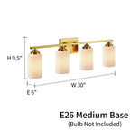 Applique de salle de bain KAWOTI à 4 lampes à intensité variable avec verre blanc givré