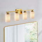 Applique de salle de bain KAWOTI à 4 lampes à intensité variable avec verre blanc givré
