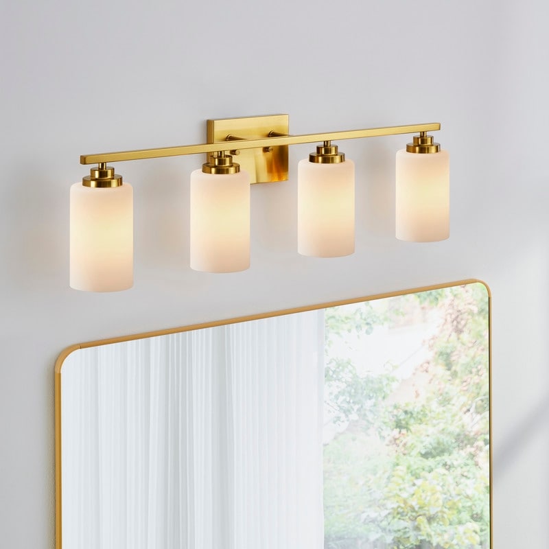 Applique de salle de bain KAWOTI à 4 lampes à intensité variable avec verre blanc givré